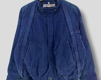 Vintage 80s Issey Miyake Sporting gear Hai natural indigo sashiko blouson bomber jacket designer casual outfit outerwear blue indigo Medium