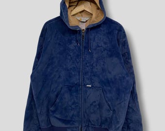 Chaqueta con capucha de terciopelo Carhartt vintage de los años 90, ropa de trabajo americana, ropa informal, ropa de abrigo, suéter cálido con capucha y cremallera, azul, talla grande