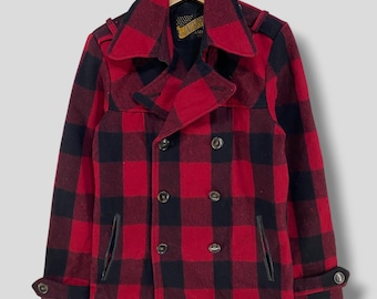 Vintage Y2k United Sports Red Plaid Double Breasted Wool Blend
