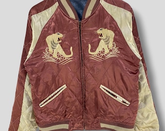 Vintage Embroidered Sukajan Souvenir Jacket, Reversible Dragon