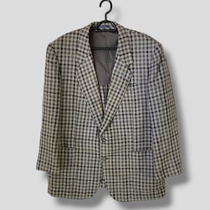 Vintage Lanvin single breasted wool houndstooth blazer designer business casual outfits outerwear suit coat Medium-slim Large