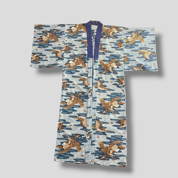 Vintage Eagle scenery allover print yukata kimono Japanese traditional clothing outerwear robe wrap jacket
