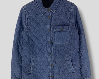 Vintage Y2K Guess gesteppte Jeansjacke Streetwear Casual Outfits Mode Oberbekleidung leichte Jeans Snap Jacke blau Damenjacke Small
