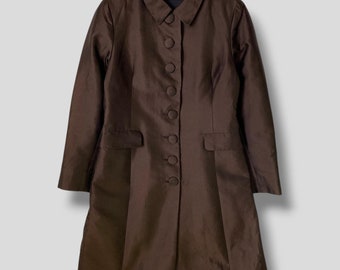 Vintage Prada single breasted silk coat designer preppy ivy league casual outerwear long jacket prada overcoat topcoat brown size 42