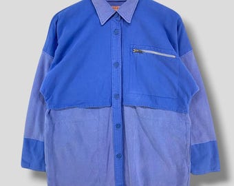 Vintage 70s Issey Miyake Sporting gear Hai two tone works jacket designer casual outfit light workwear blue Small