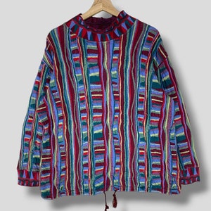 Vintage Missoni multicolor 3D knit sweater Coogi inspired boho casual outfits fashion outerwear striking jumper pullover Medium