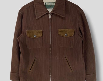 Vintage 80s Arnold Palmer sherpa lined corduroy work jacket works casual outfit outerwear thick warm zip up jacket bomber brown Small