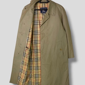 Vintage 90s Burberrys nova check lined coat designer casual outfit outerwear overcoat long jacket preppy ivy league beige Medium