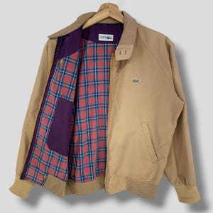 Vintage 90 Lacoste tartan plaid lined harrington jacket rugged casual outfit outerwear light bomber jacket beige Small