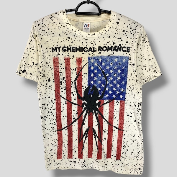 Meine chemische Romantik Spinne amerikanische Flagge allover print tshirt emo punk Rock Konzert Tournee allover print T-Shirt weiß Xsmall