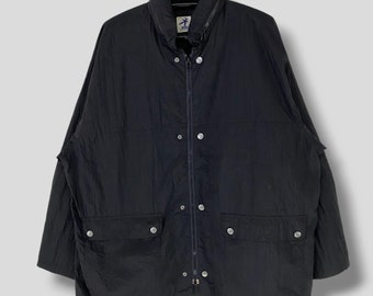 Vintage 90s Issey Miyake Hai sporting gear packable jacket designer outdoor athletic streetwear casual light hoodie windbreaker black Medium