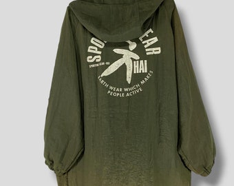 Vintage 90s Issey Miyake Hai sporting hoodie snap jacket designer outdoor casual athletic streetwear light jacket windbreaker green Medium