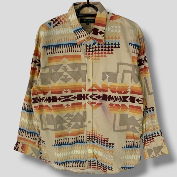 Vintage Countdown navajo pattern button up shirt streetwear boho casual outfits fashion native style multicolor Medium