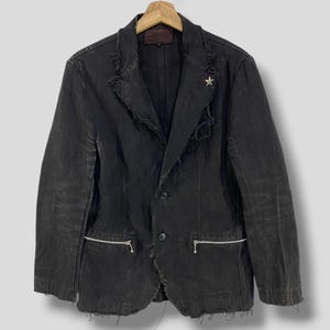 Kurtka w stylu vintage y2k MOFM Man of Mood z surowym wykończeniem i przetarciami, japoński projektant, awangardowy, swobodny strój, odzież wierzchnia, punk, czarny, rozmiar 1