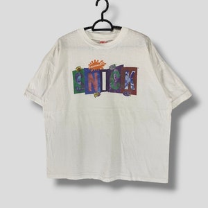 Vintage 90er Jahre Nickelodeon Snick T-Shirt Samstag Nacht Nickelodeon TV-Netz Streetwear lässig Single Stitch Tee weiß XLarge