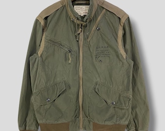 Vintage Y2K Avirex USAF 3rd air force quilted jacket military streetwear casual outfit outerwear zip up light bomber parachute green Medium