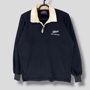 Vintage 80s canterbury new zealand rugby jersey collectible rugby athletic sportswear sports casual outfits sports uniform all black Medium