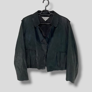ヴィンテージ SS02 ローブドシャンブル コムデギャルソン 牛革 レザー クロップド ラップ ジャケット デザイナー パンク カジュアル 服装 アバンギャルド ダークグリーン L