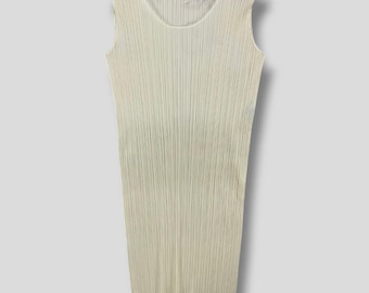 Vestido midi vintage Y2K de Issey Miyake con pliegues, de diseñador, estilo preppy, casual, minimalista, camisa larga, vestido plisado, ropa de mujer, blanco, talla 2