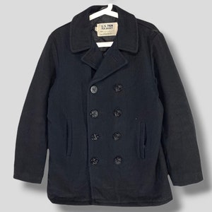 Vintage Schott US 740N PEA jacket schott wool double breasted coat US navy classic black coat casual outerwear outfits fashion size Medium