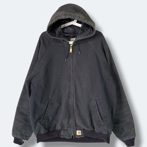 Vintage jaren 90 Carhartt verweerde zonovergoten gewatteerde gevoerde hoodie jas werkkleding streetwear casual outfits gorpcore bovenkleding maat XLarge