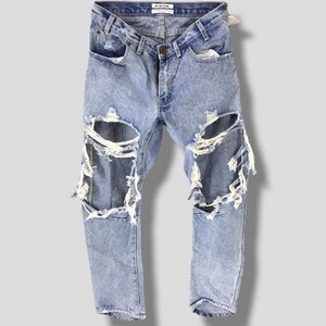 Vintage one X one teaspoon distressed denim pant blue acid wash deconstruct pant size W29