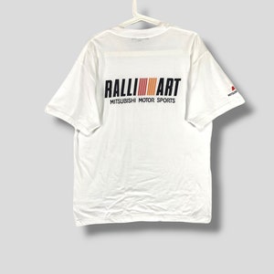 Vintage 90er Jahre Ralliart Mitsubishi Rennsport Team Sportlich Streetwear weiß JDM T-Shirt Größe Large
