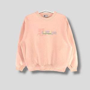 Vintage Courreges multicolor embroidered logo sweatshirt designer casual outfit crewneck sweater jumper womenswear pink large