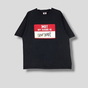 Vintage 90s Eminem Hi! my name is slim shady tshirt american rapper hip hop rap tees black single stitch collectible promo black XLarge