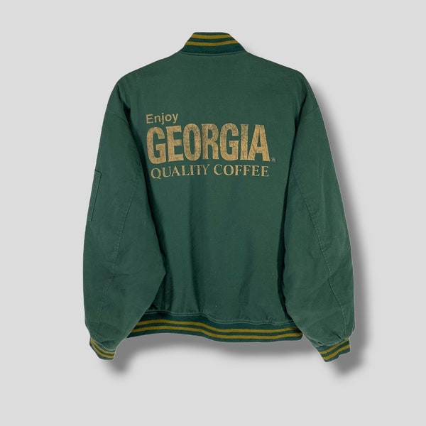 Vintage Georgia quality coffee big logo bomber jacket coffee brand by coca cola company mens green full zipper varsity jacket size Large