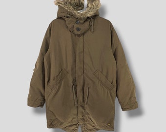 Vintage Kinimori morishita faux fur fishtail parka Japanese designer streetwear parka green brown winter jacket size Medium