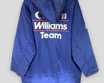Vintage 90s Canon williams formula 1 racing team quilted lined hoodie long jacket collectible motorsport outerwear athletic streetwear Large