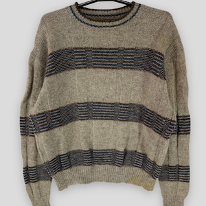 Vintage 70er Jahre Pendleton Gestreift Wolle Strick Kleidung Strickmode Boho casual Outfits Mode Winter Pullover Pullover Pullover Grau Large
