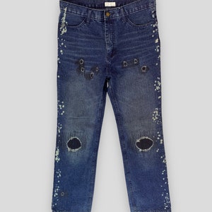 Number nine patches distressed denim pant designer deconstruct jeans grunge punk casual outfits fashion patch jeans blue W32