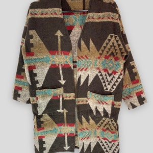 Vintage Sureve Navajo Rug Blanket Wool Wrap Coat Jacket Streetwear