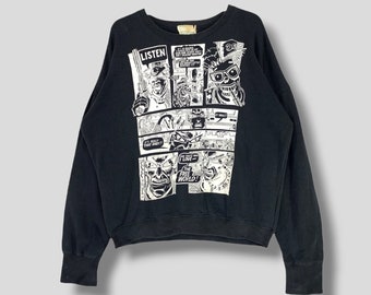 Rare vintage 80s Hysteric glamour gore comic pullover designer label black explicit crewneck grunge punk sweater size Medium made in Japan