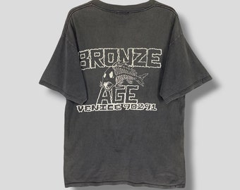 Vintage 90s Bronze age venice tshirt collectible skateboard surfwear grunge punk black sunfaded tee Large