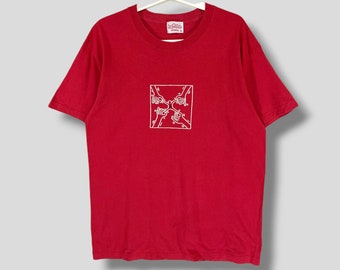 Maglietta vintage con logo Keith Haring, da collezione, pop art, graffiti, sottocultura newyorkese, rossa, taglia grande