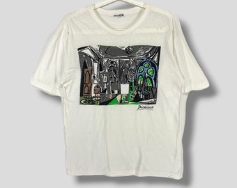 Camiseta vintage de los años 90 con obra de Picasso, diseño artístico, ropa informal, camiseta vintage de punto único, blanca, talla grande