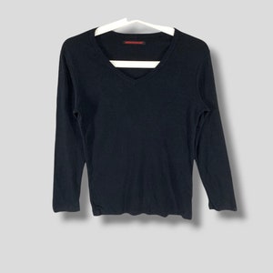 Vintage Y&#39;s Yohji Yamamoto black plain longsleeve shirt Japanese avantgarde designer women black tshirt size Small made in japan