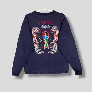 Vintage Toyo company Handstickerei Tokyo Sukajan Longsleeve T-Shirt Japan Lucky 7th Tokyo Club Size Medium