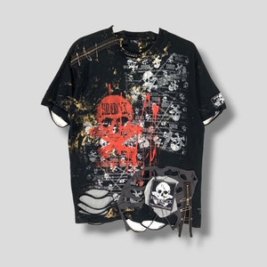 Vintage Y2k hiderock design skull punk zipper painter tshirt japanese brand deconstruct punk rocker gothic thrashed style black Medium