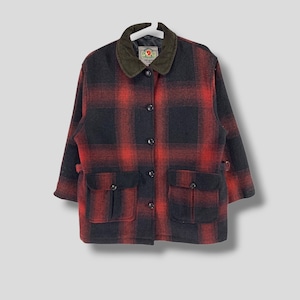 Chaqueta vintage Fjallraven de lana a cuadros rojos con diseño de sombras, abrigo informal de granero, chaqueta con botones en dos tonos, talla pequeña