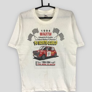 ヴィンテージ 90年代 ミニ モンテカルロ ラリー Tシャツ コレクターズアイテム ラリーカー シングルステッチ Tシャツ モータースポーツ シャツ ホワイト ミディアム