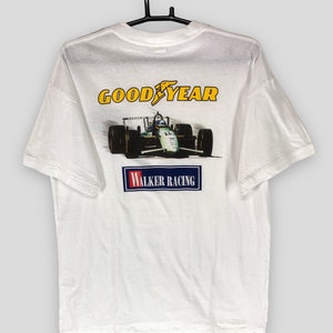 Vintage jaren 90 honda goodyear walker racing deadstock tshirt CART racing team wit T-shirt met enkele steek maat Large