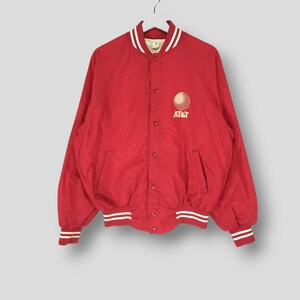 Vintage 70er Jahre AT & T Nebraska jostens Sportswear Jacke Fernmeldeunternehmen Herren Varsity Jacke rot Size Large