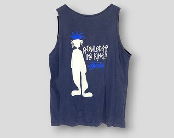 Vintage 90s Stussy Knowledge is King Sleeveless Tshirt Streetwear