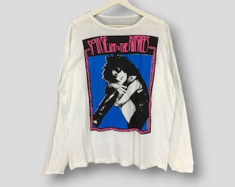 Camiseta de manga larga vintage rara de los años 80 de Siouxsie and the Banshees, gira de conciertos de rock post punk inglés, camiseta de banda de costura simple blanca, talla grande