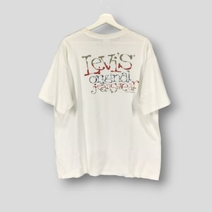 Vintage 90s levis original jeanswear tshirt collectible levi straus usa promo tee single stitch white Large