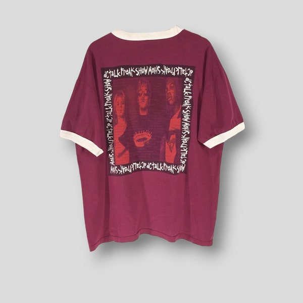 Vintage 90s Dc talk freak show promo tshirt American rap rock hip hop concert tour maroon ringer band tee size XLarge